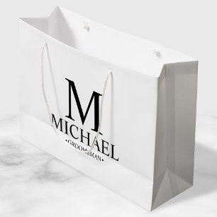 Bolsa De Regalo Grande Groomsman personalizado en blanco y negro moderno