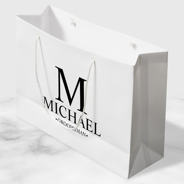 Bolsa De Regalo Grande Groomsman personalizado en blanco y negro moderno (Subido por el creador)