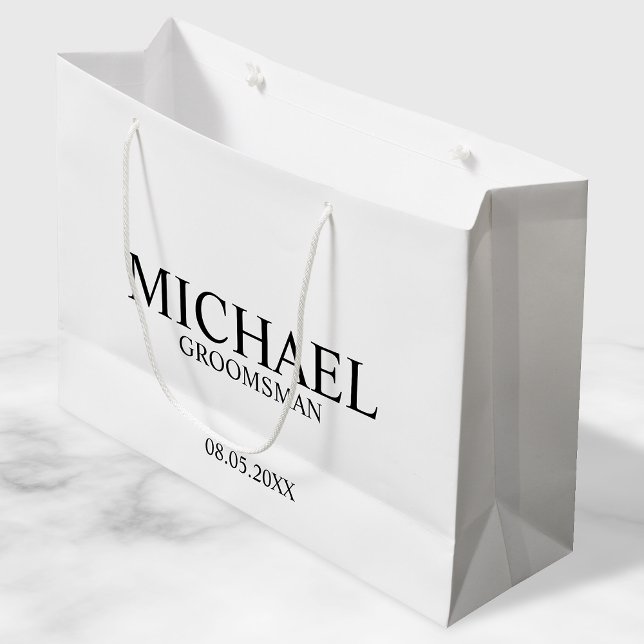 Bolsa De Regalo Grande Groomsman personalizado en blanco y negro moderno (Subido por el creador)