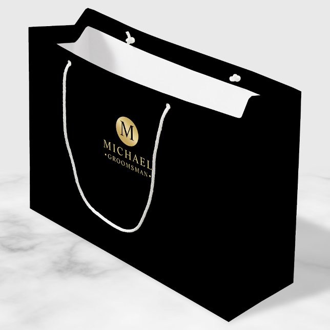 Bolsa De Regalo Grande Groomsmen Masculino Personalizado en Negro y Oro (Subido por el creador)