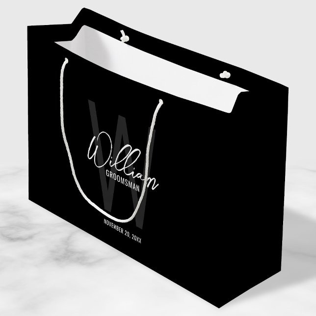 Bolsa De Regalo Grande Groomsmen personalizado de escritura moderna negra (Subido por el creador)