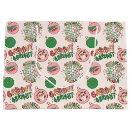 Bolsa De Regalo Grande Groovy and Bright Pink and Green Retro Holiday