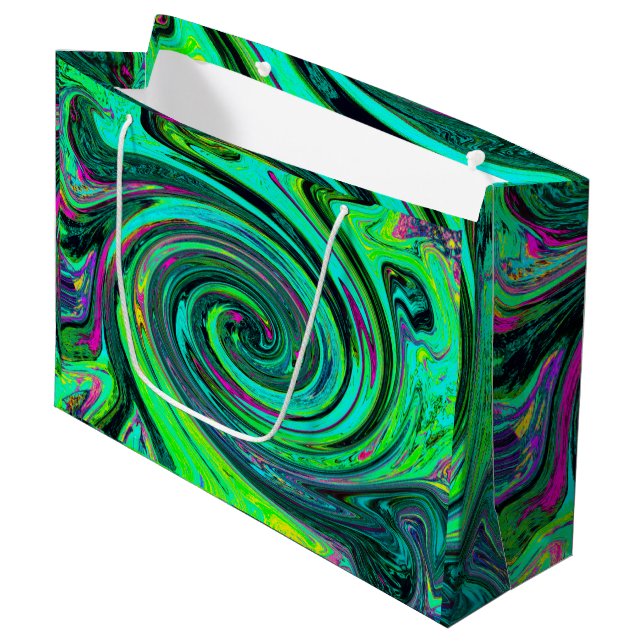 Bolsa De Regalo Grande Groovy Resumen Retro Green y Magenta Swirl (Angulo Anverso)