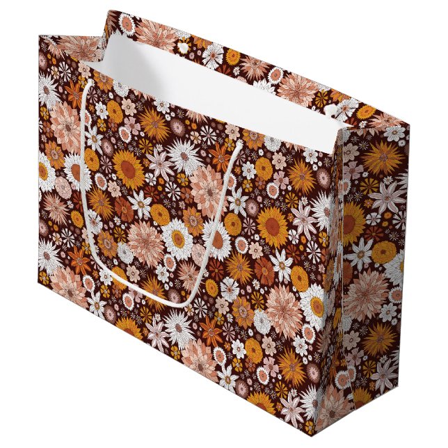Bolsa De Regalo Grande Groovy Retro Flower Garden Pattern (Angulo Anverso)