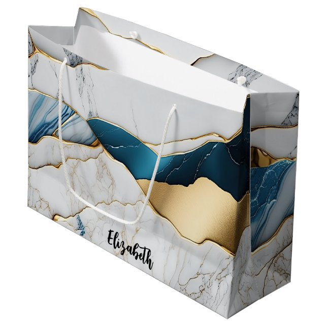 Bolsa De Regalo Grande Guay White Turquise Marble Stone Gold (Angulo Anverso)