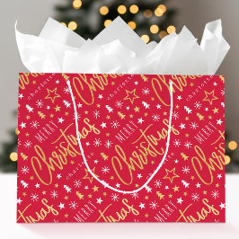 Bolsa De Regalo Grande Guión de Feliz Navidad Nombre Personalizado Rojo D
