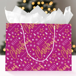 Bolsa De Regalo Grande Guión de Feliz Navidad Nombre Personalizado Rosa D