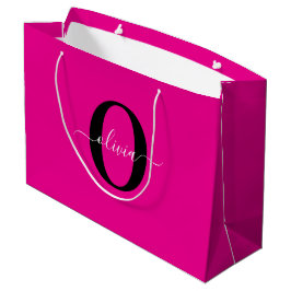 Bolsa De Regalo Grande Guión de monograma personalizado rosa negro blanco