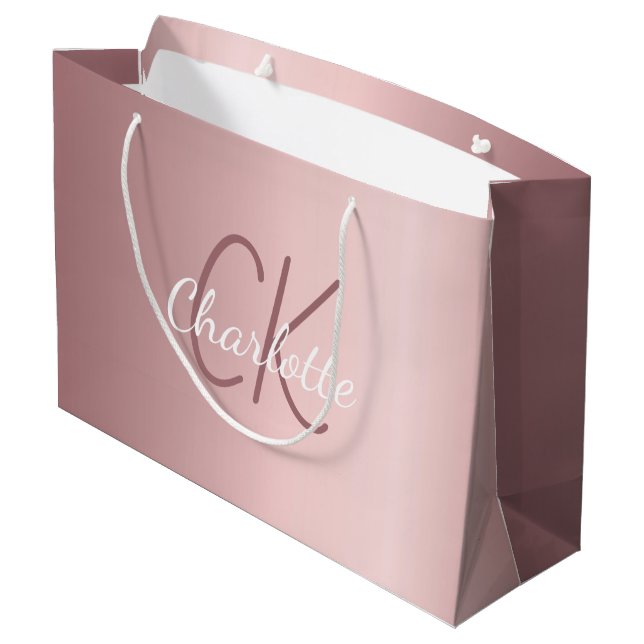 Bolsa De Regalo Grande Guion de monograma rosa moderno elegante (Angulo reverso)