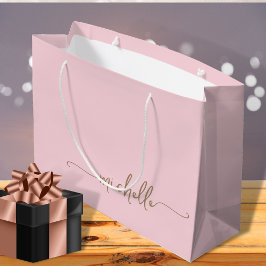 Bolsa De Regalo Grande Guion de nombre de monograma rosa con rubor caligr