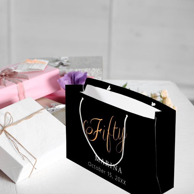 Bolsa De Regalo Grande Guión de nombre de oro negro 50 cumpleaños (Subido por el creador)