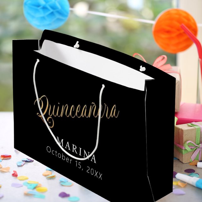 Bolsa De Regalo Grande Guión de nombre de oro negro Quinceanera (Subido por el creador)