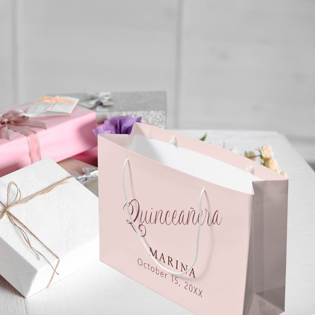 Bolsa De Regalo Grande Guión de nombre de oro Rosa Quinceanera (Subido por el creador)
