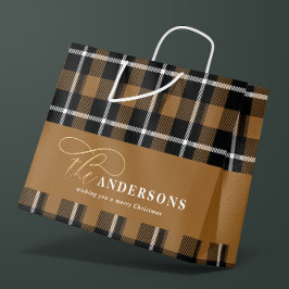 Bolsa De Regalo Grande Guión dorado mostaza tartán Navidades rústicos