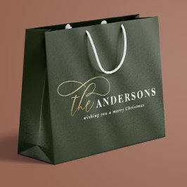 Bolsa De Regalo Grande Guión dorado verde Navidades rústicos mínimos