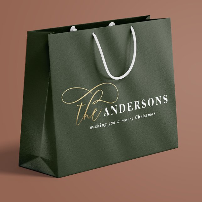 Bolsa De Regalo Grande Guión dorado verde Navidades rústicos mínimos (Subido por el creador)