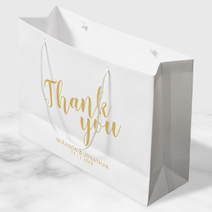 Bolsa De Regalo Grande Guión moderno blanco y favor de la boda de oro