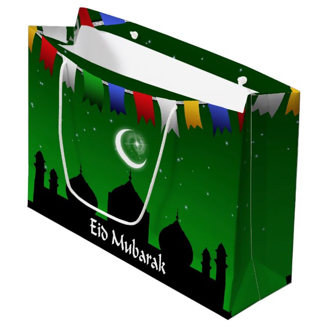 Bolsa De Regalo Grande Guirnalda colorida de Eid Mubarak (Angulo Anverso)