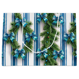BOLSA DE REGALO GRANDE GUIRNALDA DE SIEMPREVERDE AZUL FIESTAS NAVIDEÑAS L