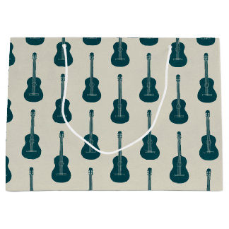 Bolsa De Regalo Grande Guitarra acústica grungy lunares azul crema
