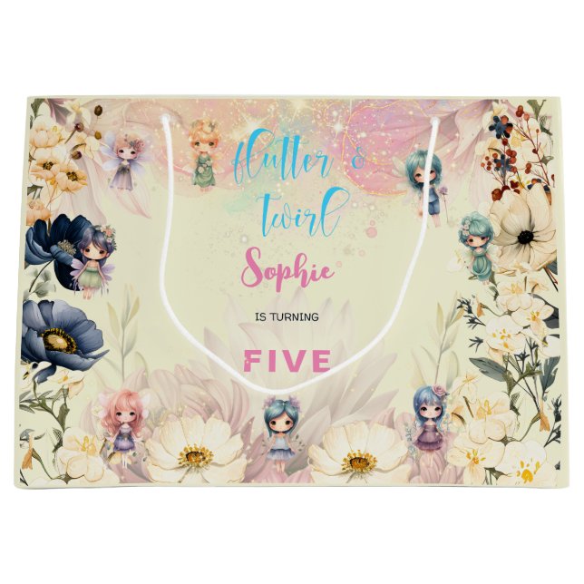 Bolsa De Regalo Grande Hadas de huerto acuarela cumpleaños (Anverso)