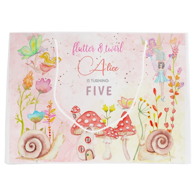 Bolsa De Regalo Grande Hadas de huerto acuarela cumpleaños (Anverso)