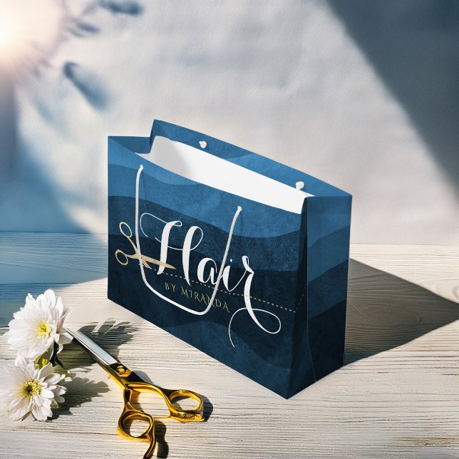Bolsa De Regalo Grande Hair Salon Hairstylist modernas tijeras azules y d (Subido por el creador)