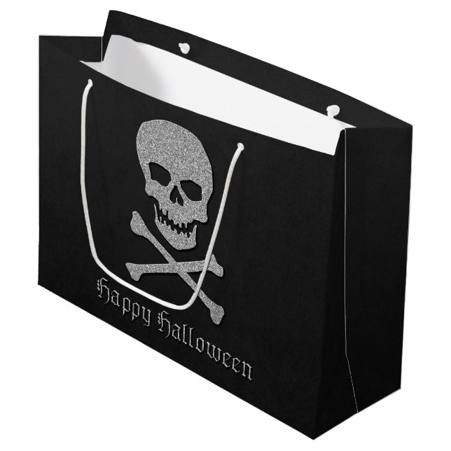 Bolsa De Regalo Grande Halloween con calaveras plateadas y cruces (Angulo Anverso)