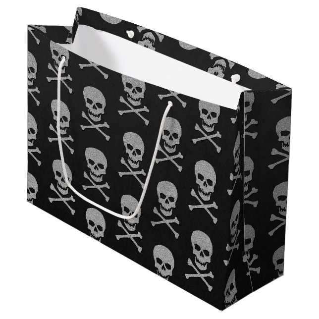 Bolsa De Regalo Grande Halloween con calaveras plateadas y cruces (Angulo Anverso)