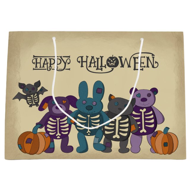 Bolsa De Regalo Grande Halloween con dibujos animados y calabazas (Anverso)