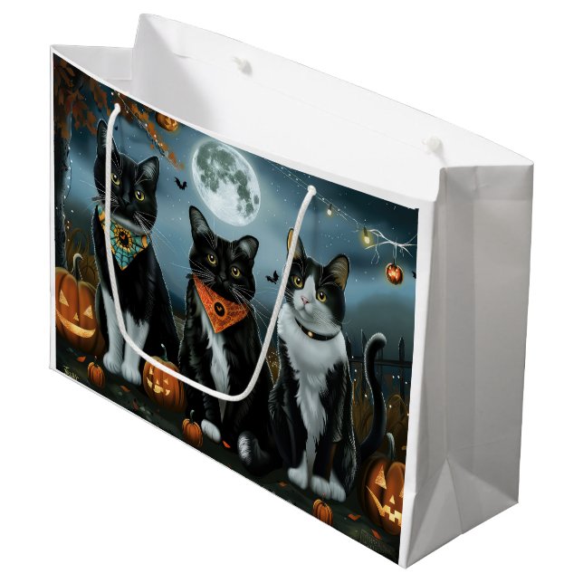 Bolsa De Regalo Grande Halloween con gatos de Tuxedo (Angulo Anverso)