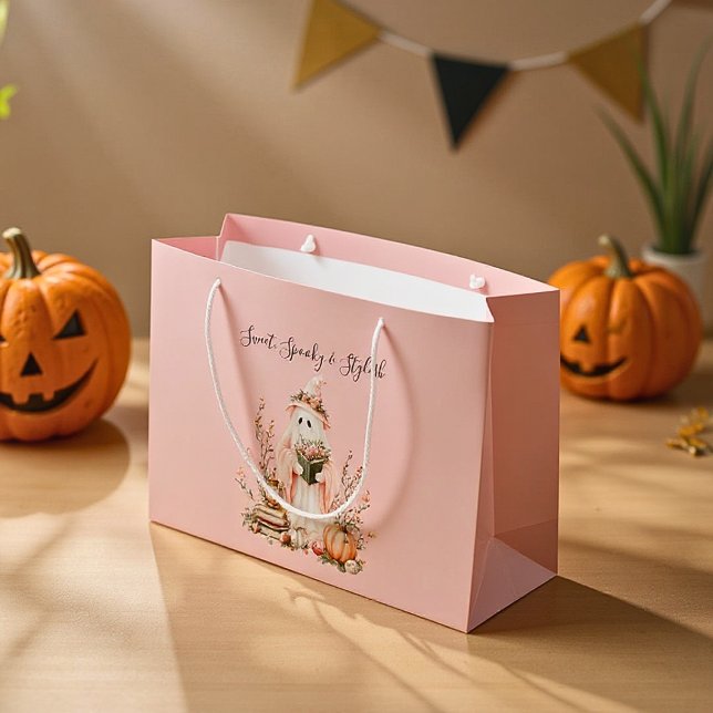 Bolsa De Regalo Grande Halloween con ghost y calabaza rosados (Subido por el creador)