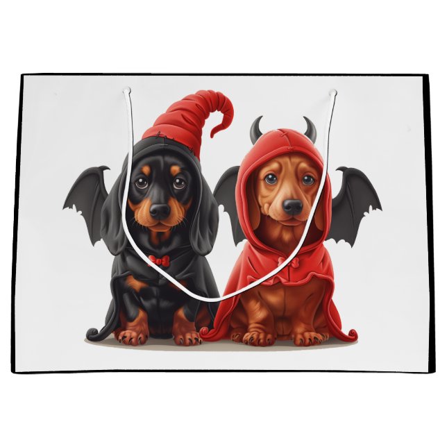 Bolsa De Regalo Grande Halloween Dachshund Perro Devil Bat (Anverso)