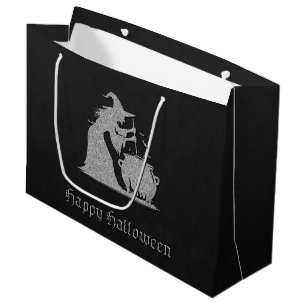 Bolsa De Regalo Grande Halloween de Brujas y Calderones Plateados