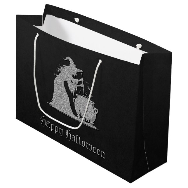 Bolsa De Regalo Grande Halloween de Brujas y Calderones Plateados (Angulo Anverso)