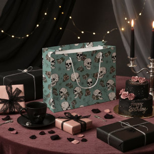 Bolsa De Regalo Grande Halloween de elegantes cráneos góticos verdes y Ro