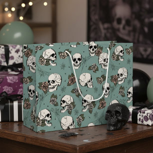 Bolsa De Regalo Grande Halloween de eucalipto Cránulos góticos verdes y R