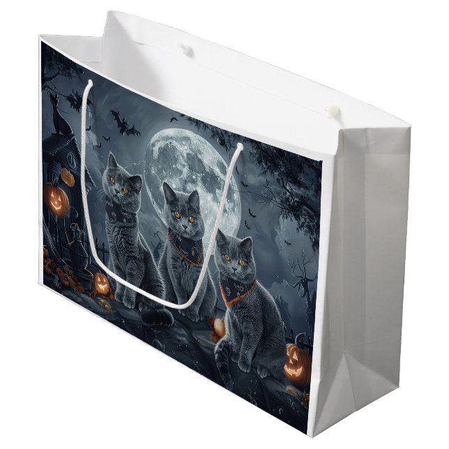 Bolsa De Regalo Grande Halloween de gatos azules rusos espeluznante (Angulo Anverso)