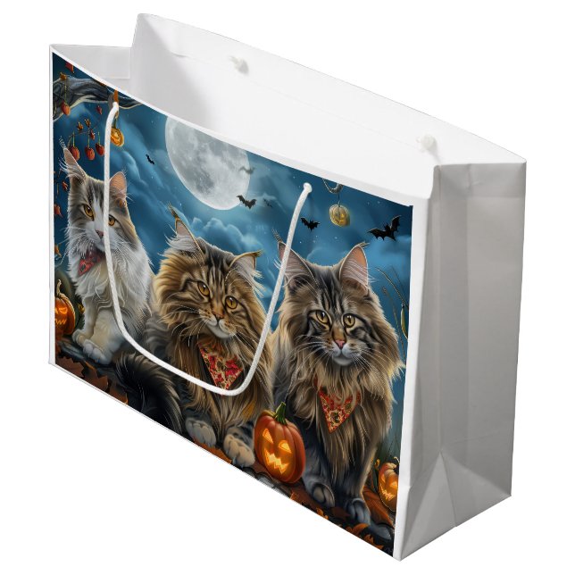 Bolsa De Regalo Grande Halloween gato siberiano espeluznante (Angulo Anverso)