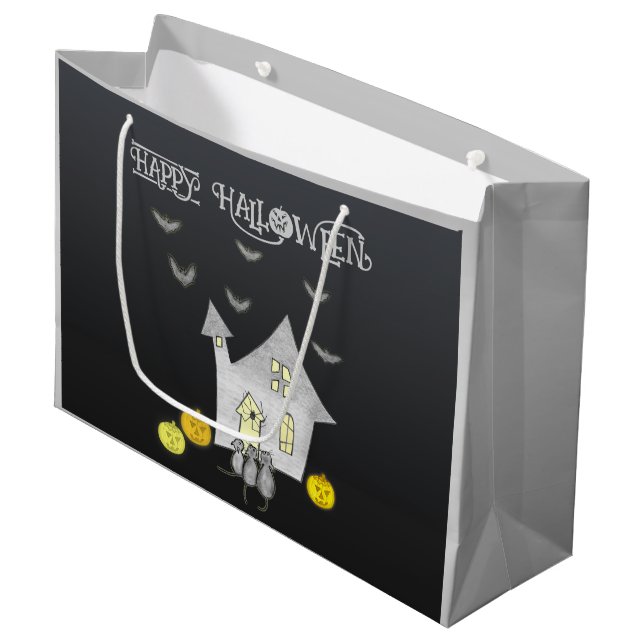 Bolsa De Regalo Grande Halloween House, gatos negros, murciélagos, calaba (Angulo Anverso)