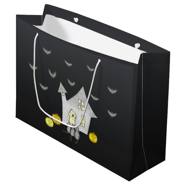 Bolsa De Regalo Grande Halloween House, gatos negros, murciélagos, calaba (Angulo Anverso)