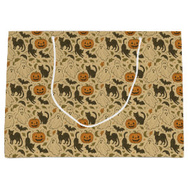 Bolsa De Regalo Grande Halloween Vintage Autumn Ghosts & Black Cats