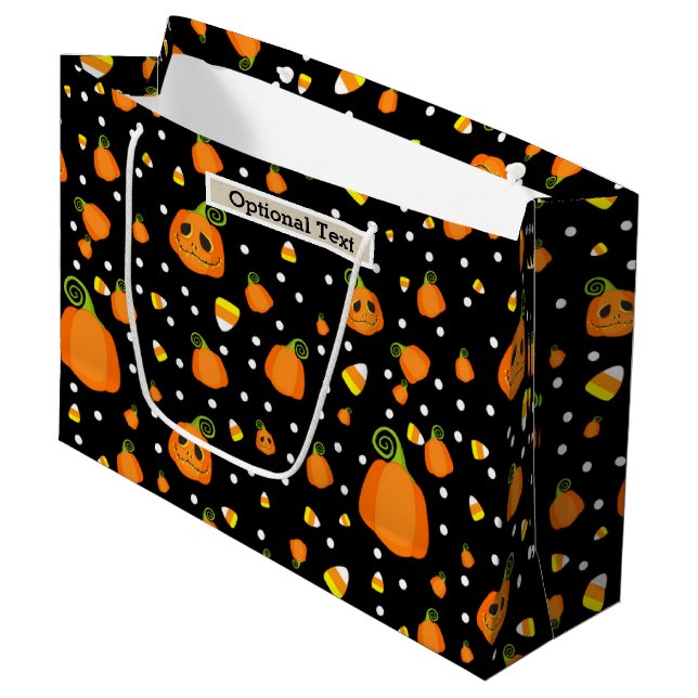 Bolsa De Regalo Grande Halloween Whimsical Pumpkins Rustic Kraft (Angulo Anverso)