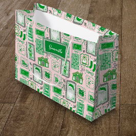 Bolsa De Regalo Grande Hand Drawn christmas green pink custom christmas