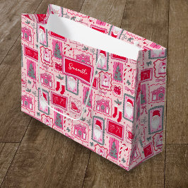 Bolsa De Regalo Grande Hand Drawn coquette doodle pink christmas