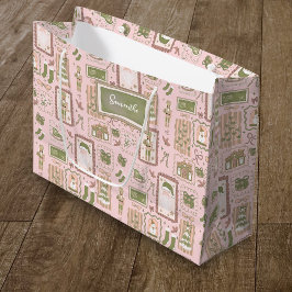 Bolsa De Regalo Grande Hand Drawn green peach christmas custom name