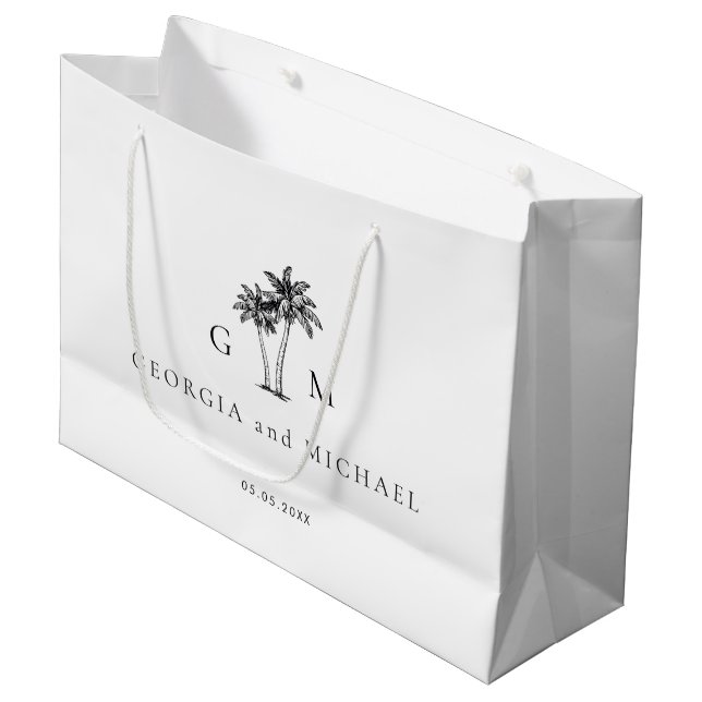 Bolsa De Regalo Grande Hand Drawn Palm Tree Monogram Destination Wedding (Angulo Anverso)