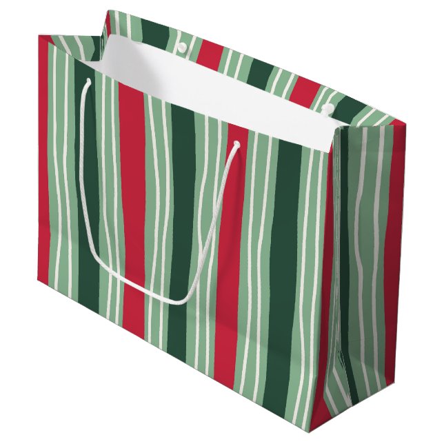 Bolsa De Regalo Grande Hand Drawn Red and Green Striped Holiday (Angulo Anverso)