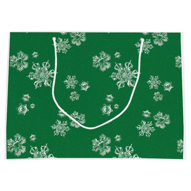 Bolsa De Regalo Grande Handmade Snowflake Flurries - Bright Green & White (Anverso)