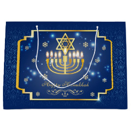 Bolsa De Regalo Grande Hanukkah decorativo azul y dorado